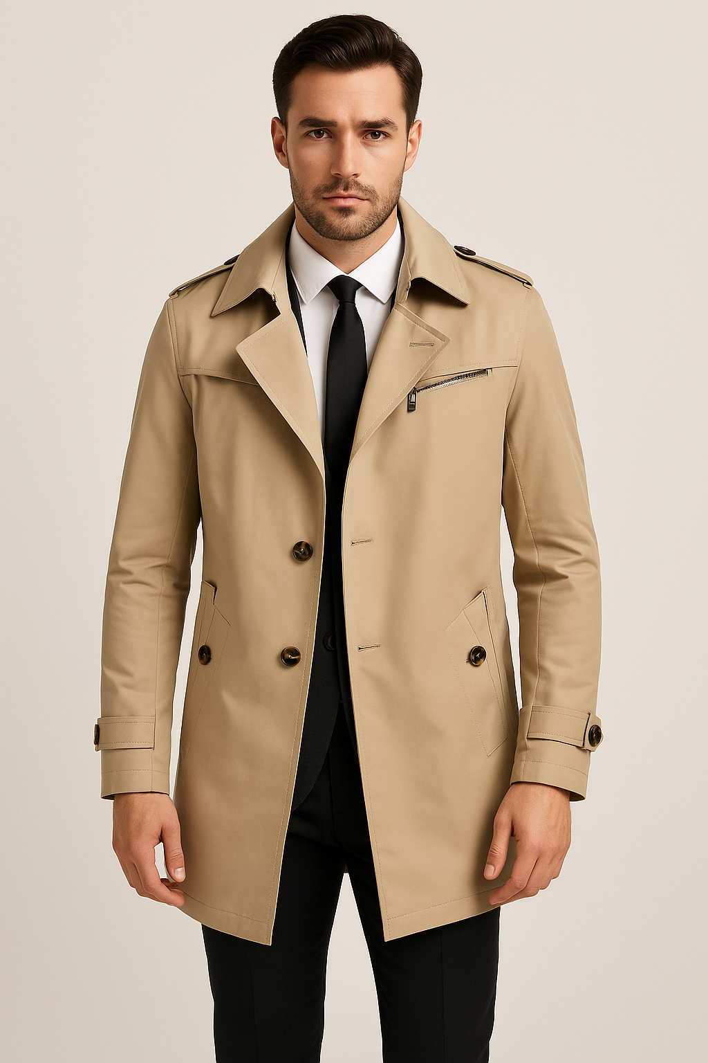 Eleganter Herren-Trenchcoat mit Umlegekragen | Klassischer Mantel | Leonard