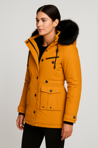 Warmer Damen Wintermantel mit Kunstpelzkapuze | Frieda