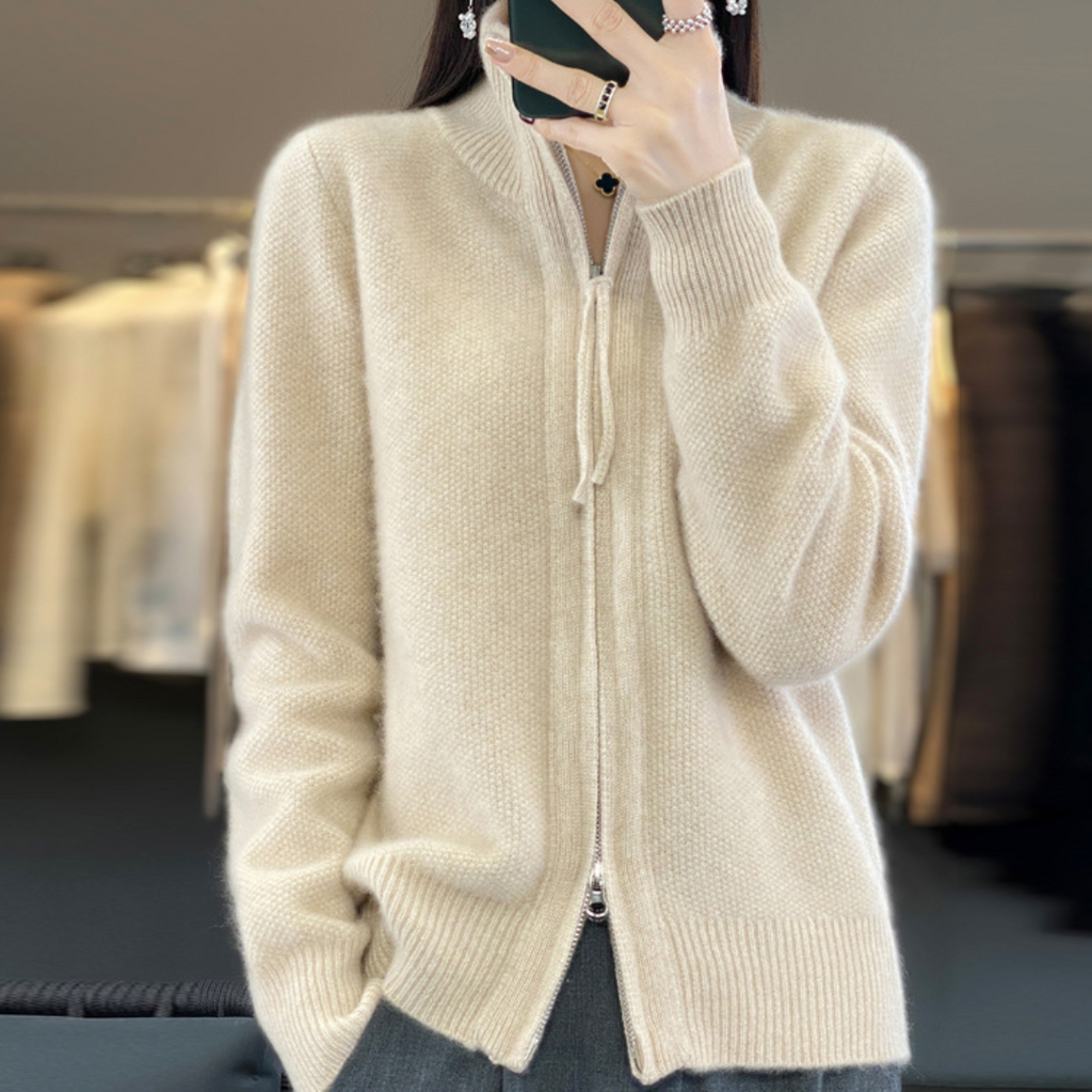 Elegante Wollmischung Zip-Up Strickjacke | Klassische Damenmode | Clara