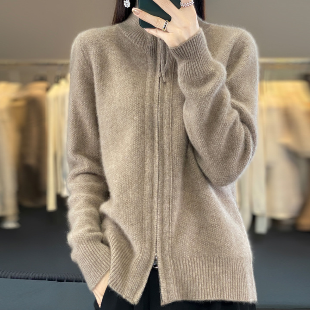 Elegante Wollmischung Zip-Up Strickjacke | Klassische Damenmode | Clara