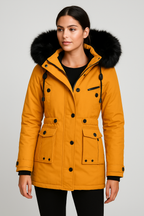 Warmer Damen Wintermantel mit Kunstpelzkapuze | Frieda