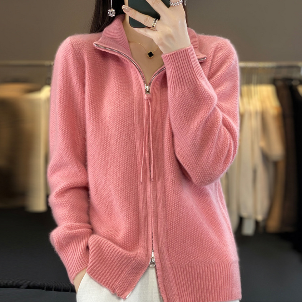 Elegante Wollmischung Zip-Up Strickjacke | Klassische Damenmode | Clara