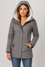 Gefütterter Damenmantel mit Kapuze & Falten-Design | Elsie