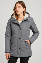 Gefütterter Damenmantel mit Kapuze & Falten-Design | Elsie