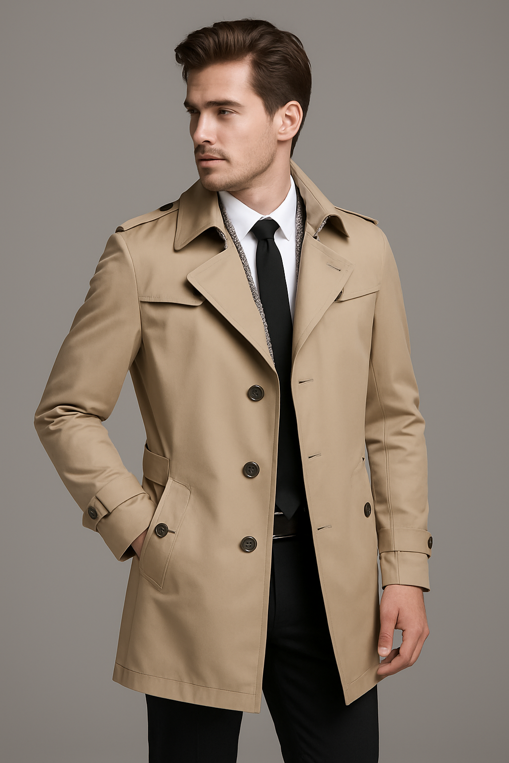 Eleganter Herren-Trenchcoat mit Umlegekragen | Klassischer Mantel | Leonard