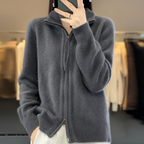 Elegante Wollmischung Zip-Up Strickjacke | Klassische Damenmode | Clara