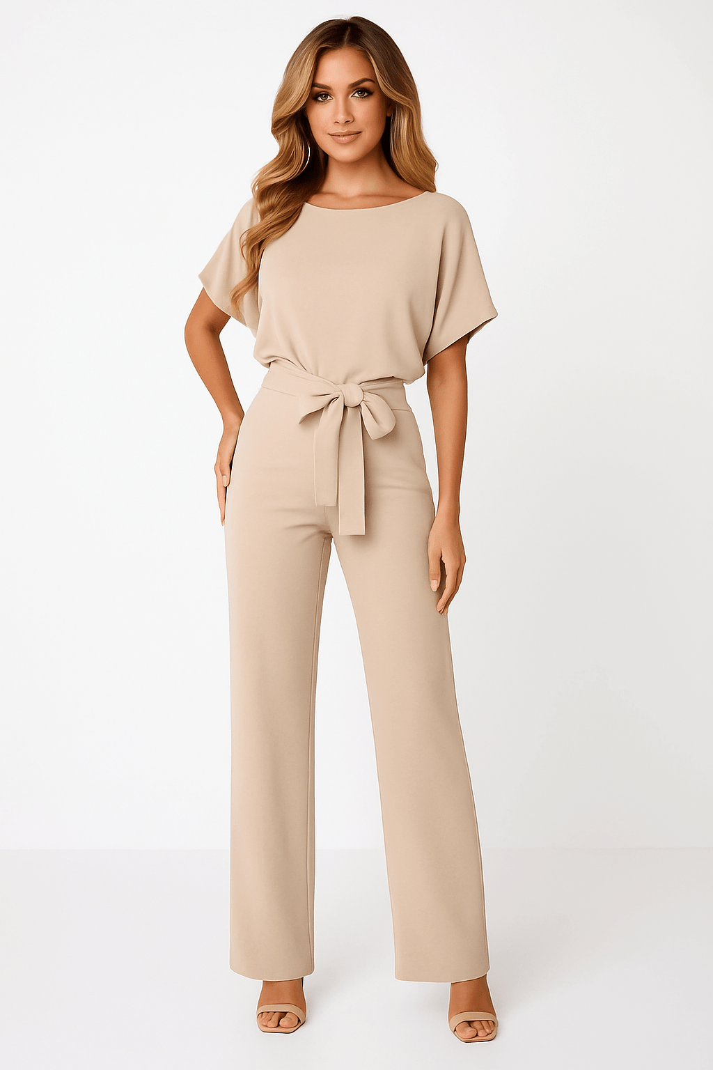 Amara | Eleganter Jumpsuit mit Bindegürtel | Weit geschnitten | Damen