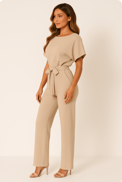 Amara | Eleganter Jumpsuit mit Bindegürtel | Weit geschnitten | Damen