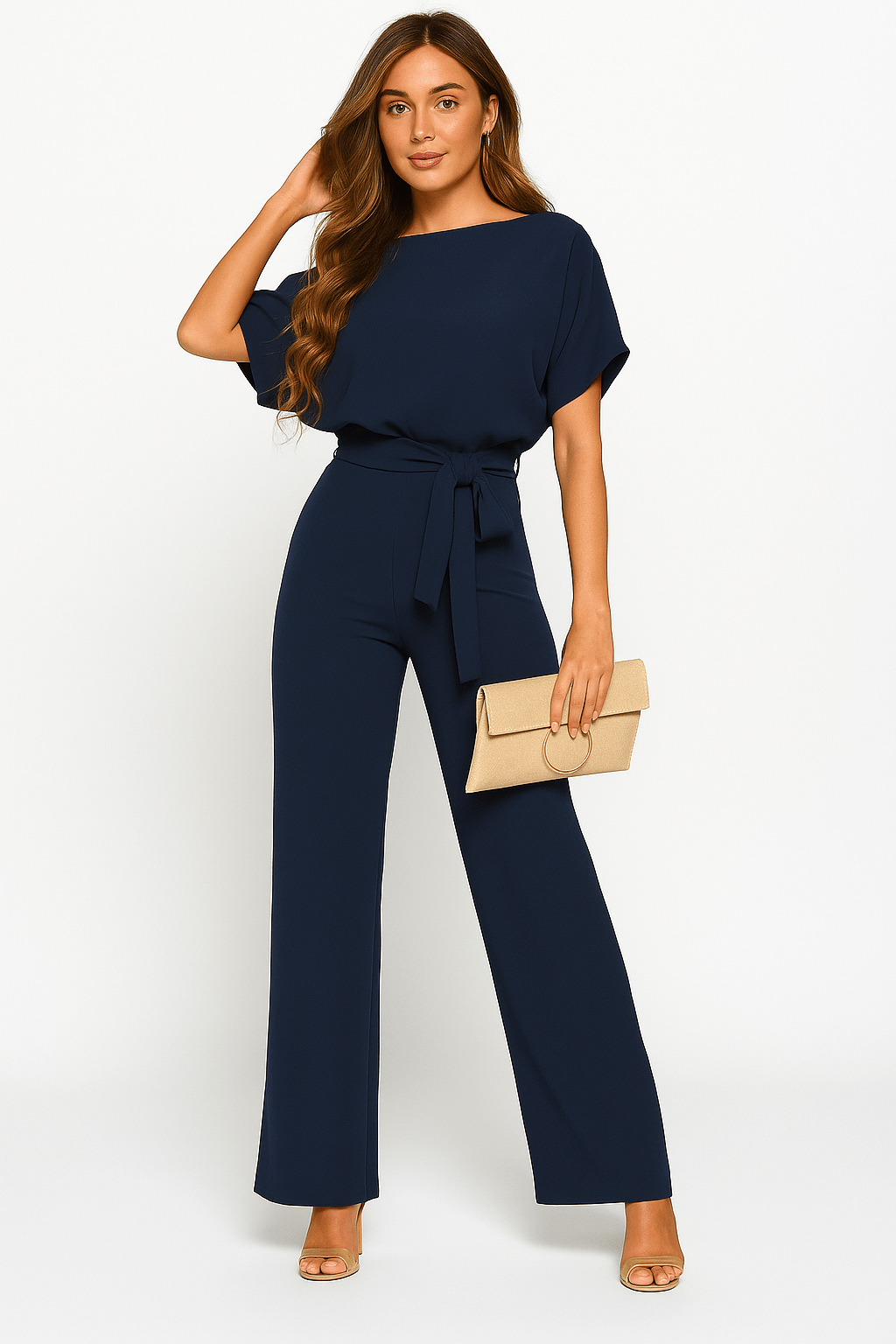 Amara | Eleganter Jumpsuit mit Bindegürtel | Weit geschnitten | Damen