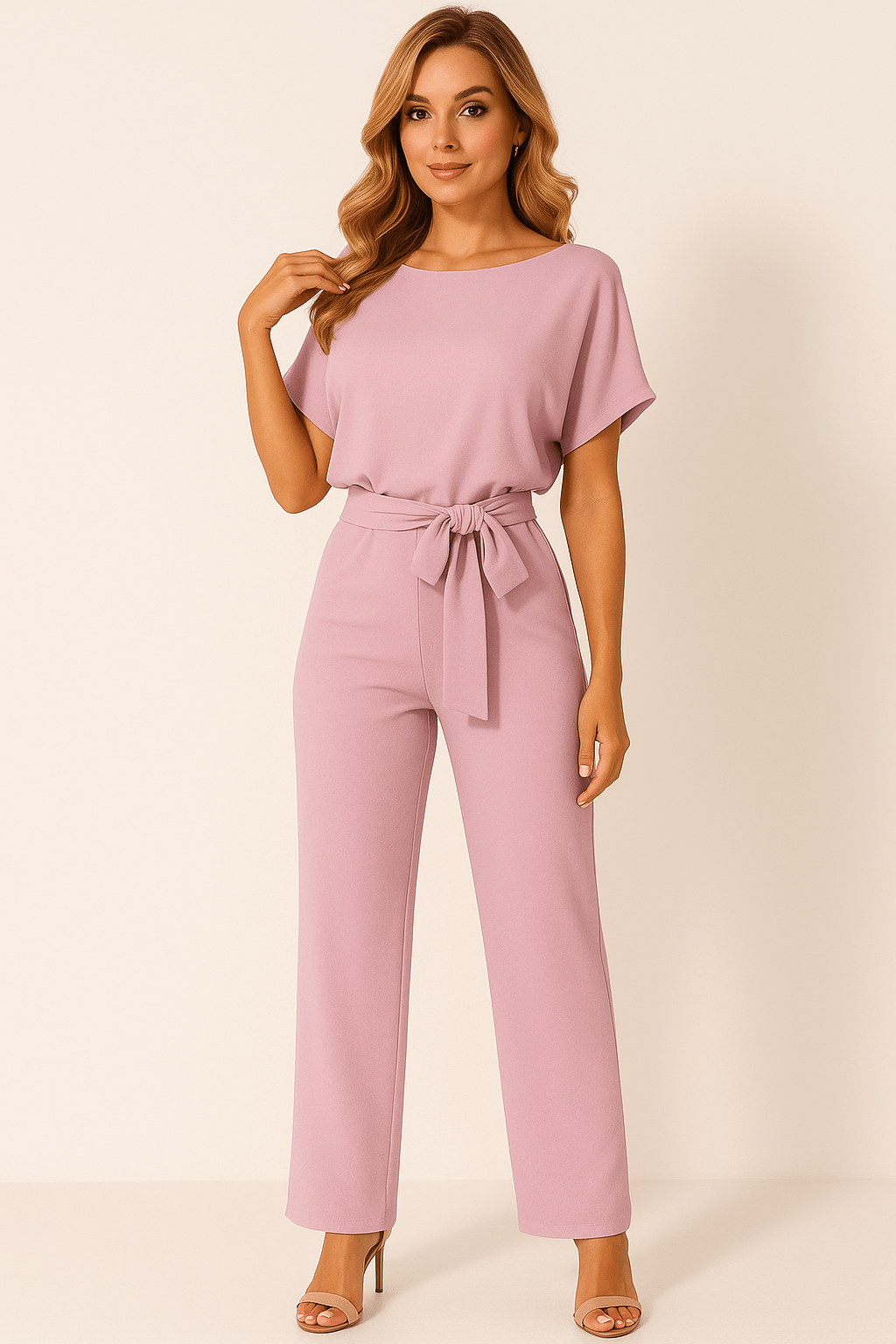Amara | Eleganter Jumpsuit mit Bindegürtel | Weit geschnitten | Damen