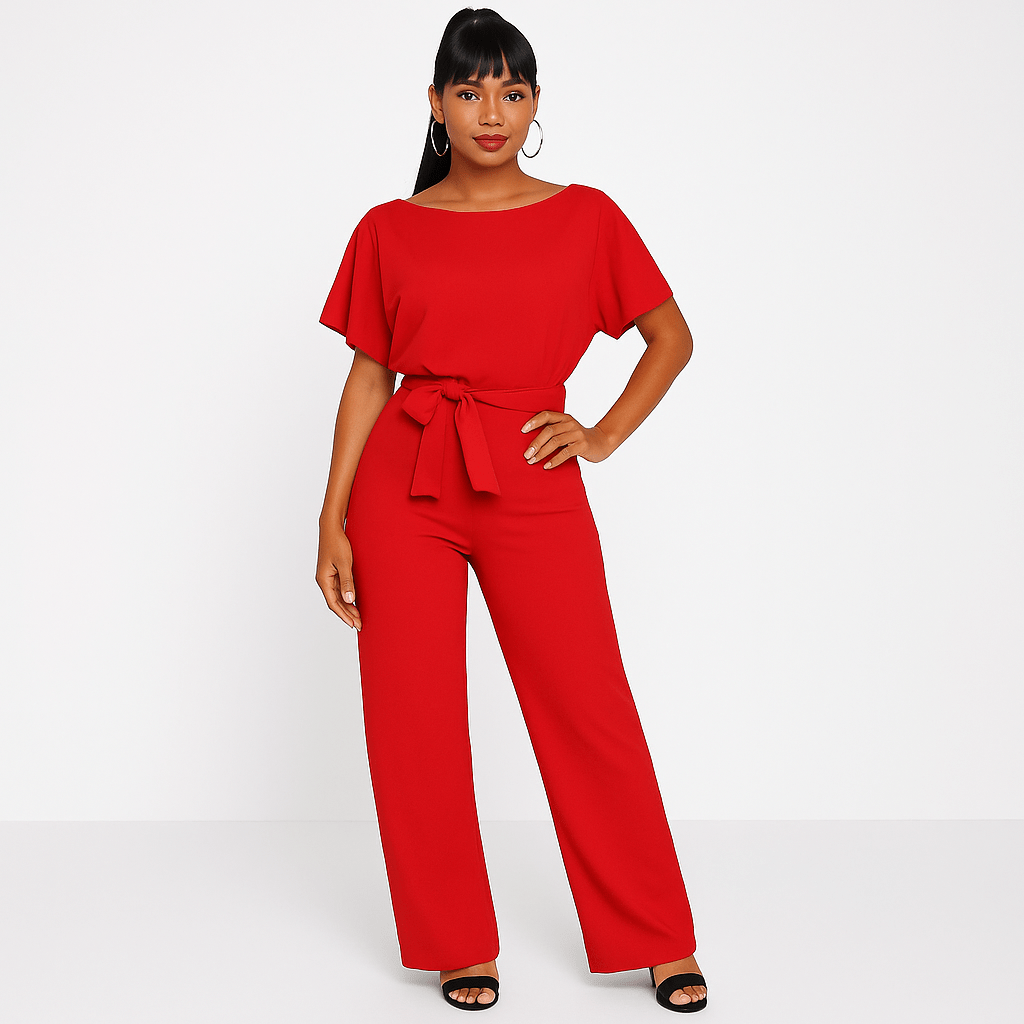 Amara | Eleganter Jumpsuit mit Bindegürtel | Weit geschnitten | Damen