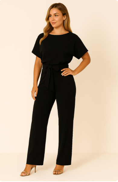 Amara | Eleganter Jumpsuit mit Bindegürtel | Weit geschnitten | Damen